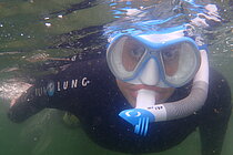 Unterwasseraufnahme von einem Schnorchler
