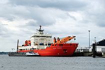 [Translate to English:] Forschungseisbrecher AKADEMIK TRYOSHNIKOV im Kieler Ostuferhafen. Foto: J. Steffen.